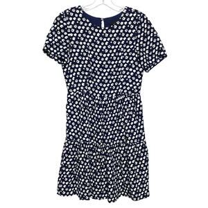 JCrew Blurred Floral Tiered Navy Dress 2 Ruffle Hem Cottage Flowy Peasant Spring